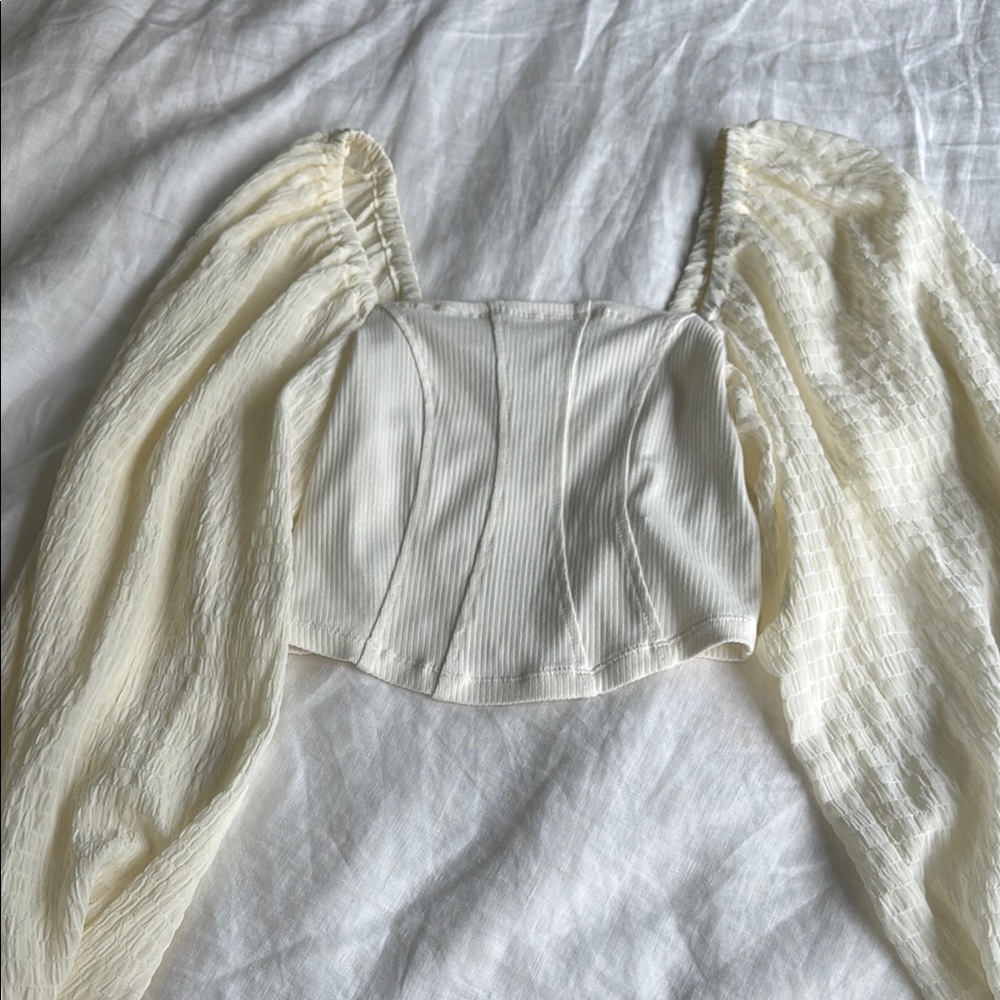 Urban Outfitters Cream Puff Sleeve Crop Blouse